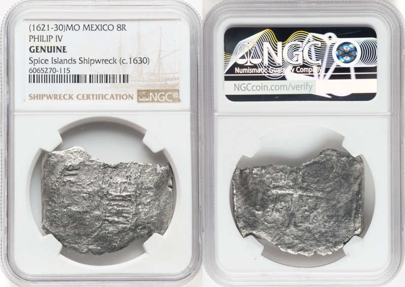 Philip IV "Spice Islands Wreck" Cob 8 Reales ND (1622-1630) Mo-D Genuine NGC, Me...