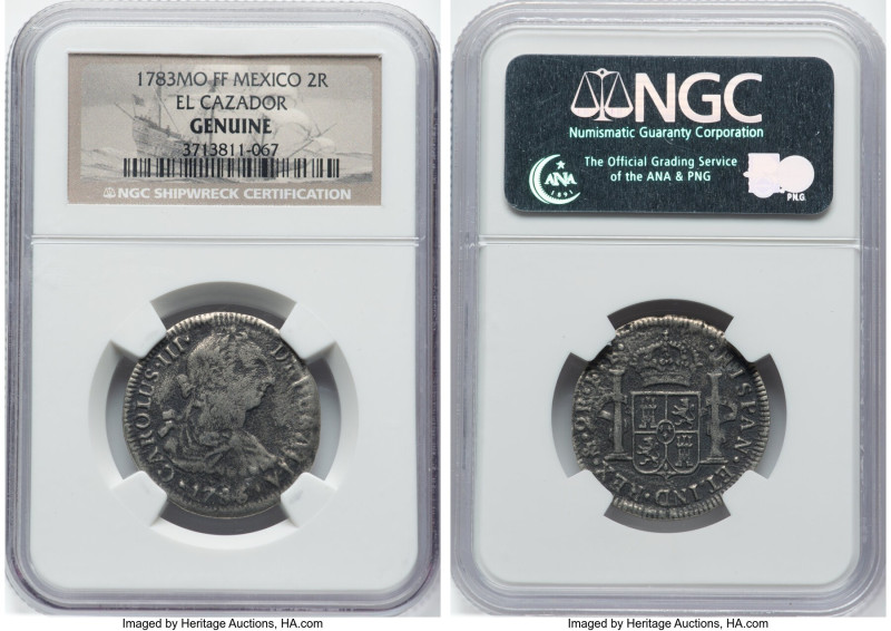 Charles III "El Cazador" 2 Reales 1783 Mo-FF Genuine NGC, Mexico City mint, KM88...