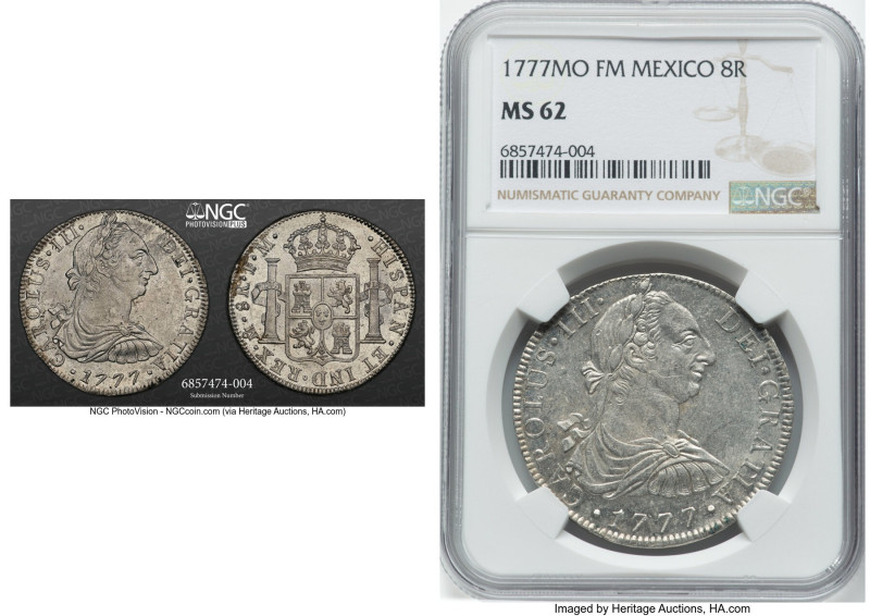 Charles III 8 Reales 1777 Mo-FM MS62 NGC, Mexico City mint, KM106.2, Cal-1113. A...