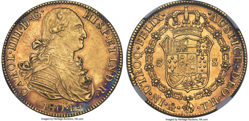 Charles IV gold 8 Escudos 1804 Mo-TH MS61 NGC, Mexico City mint, KM159, Cal-1648...