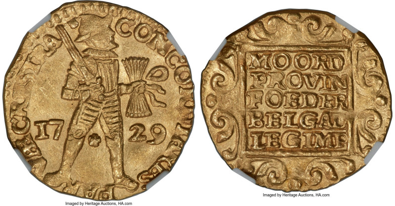 Utrecht. "Vliegenthart " Provincial gold Ducat 1729 MS62 NGC, KM7.4, Fr-285. Sal...