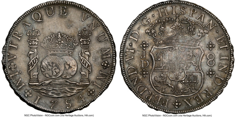 Ferdinand VI 8 Reales 1754 LM-JD UNC Details (Cleaned) NGC, Lima mint, KM55.1, C...