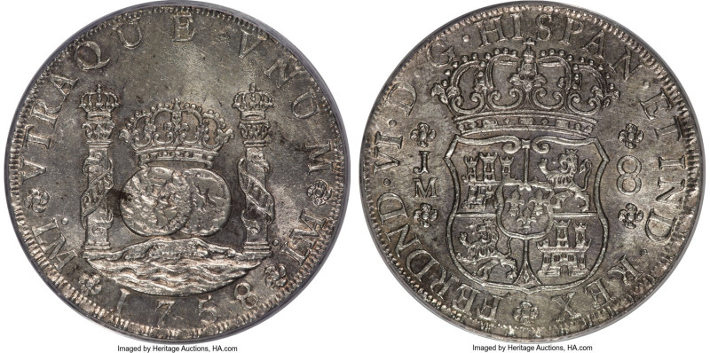 Ferdinand VI 8 Reales 1758 LM-JM MS61 PCGS, Lima mint, KM55.1, Cal-466. Position...