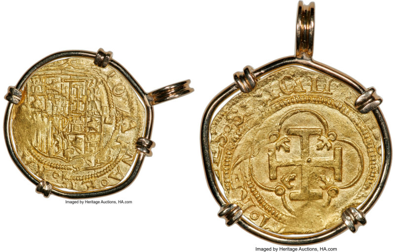 Charles & Johanna (1516-1556) gold Cob Escudo ND (before 1550) AU (Mounted), Sev...