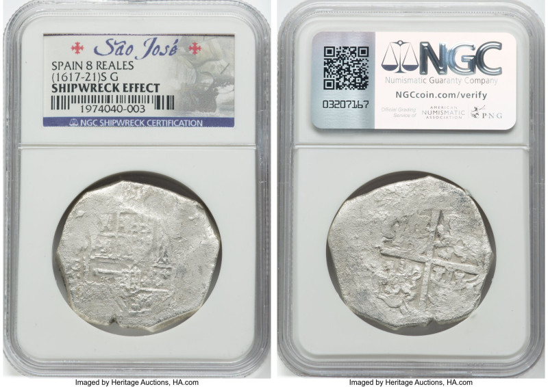 Philip III "São José" Cob 8 Reales ND (1620-1621) S-G Shipwreck Effect NGC, Sevi...