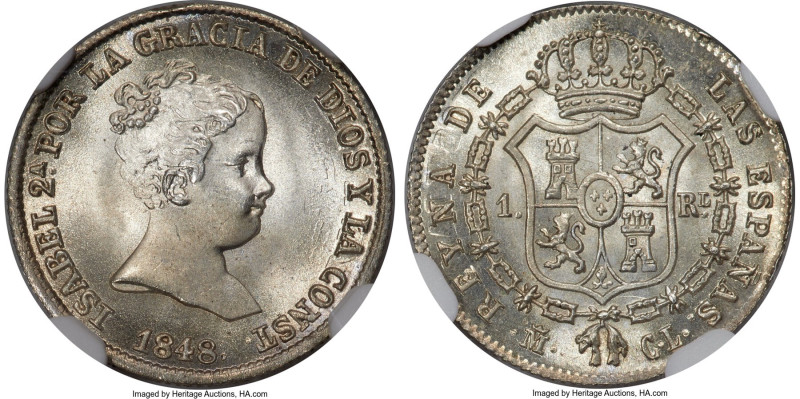 Isabel II Real 1848 M-CL MS67 NGC, Madrid mint, KM518.1. An impressive Gem. HID0...