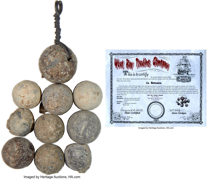 "La Boticaria" Shipwreck 10-Piece Lot of Assorted Caliber Musket Balls ND, Total...