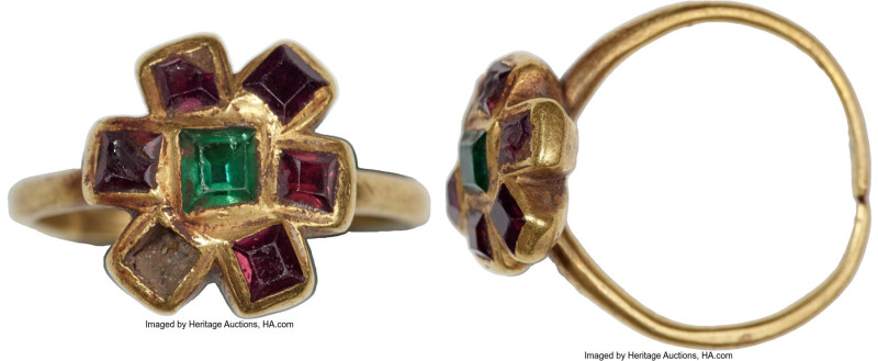 gold, garnet & emerald Ring ND (ca. 1650-1750s), Approximately a women's 6 1/4 r...