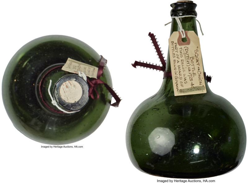 Guyana River Hoard glass "Dutch Onion Bottle" ND, 190mm x 130mm. A sizable "onio...