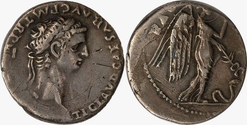 IMPERO ROMANO, CLAUDIO, 41-54 D.C. - Denario databile agli anni 49-50 d.C.

D/...