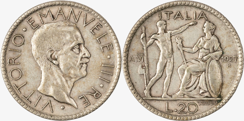 REGNO D'ITALIA, VITTORIO EMANUELE III, 1900-1946 - 20 Lire Littore Anno VI - 192...