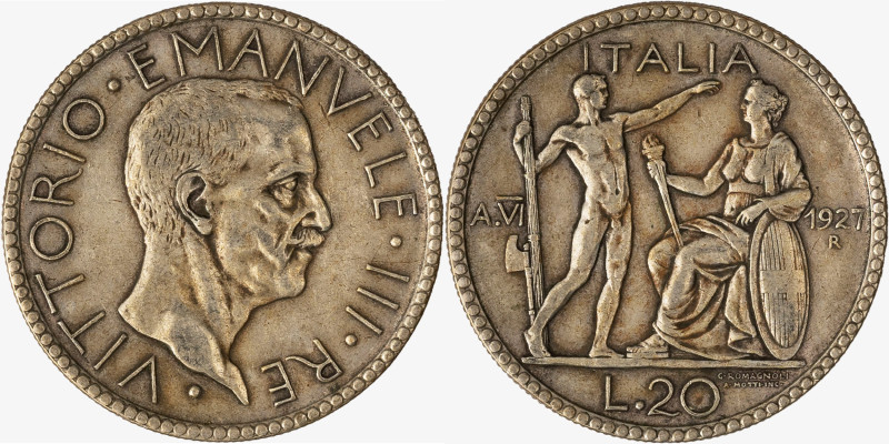 REGNO D'ITALIA, VITTORIO EMANUELE III, 1900-1946 - 20 Lire Littore Anno VI - 192...