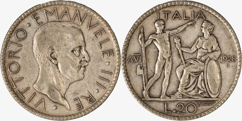 REGNO D'ITALIA, VITTORIO EMANUELE III, 1900-1946 - 20 Lire Littore Anno VI - 192...