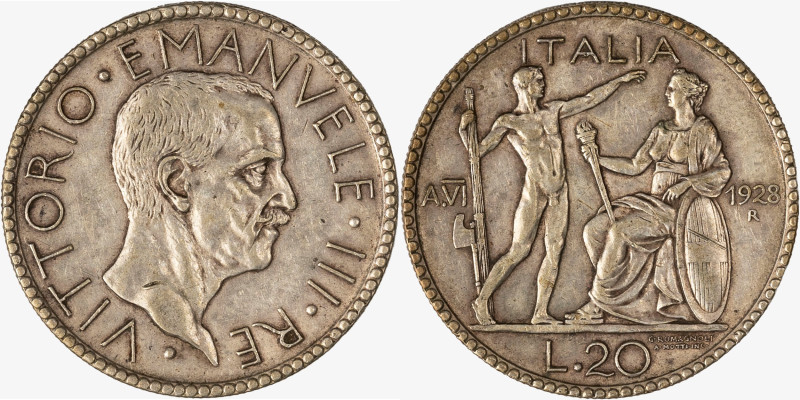 REGNO D'ITALIA, VITTORIO EMANUELE III, 1900-1946 - 20 Lire Littore Anno VI - 192...