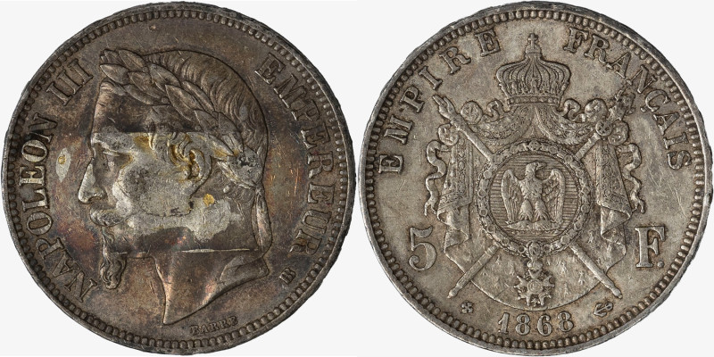 FRANCIA, NAPOLEONE III, 1852-1870 - 5 Franchi - 1868

Metallo: AR. qBB