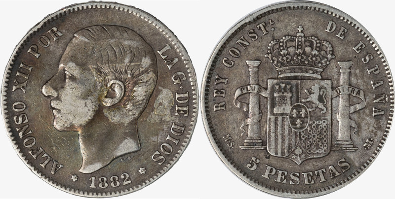 SPAGNA, ALFONSO XII, 1874-1885 - 5 Pesetas - 1882

Metallo: AR. qBB