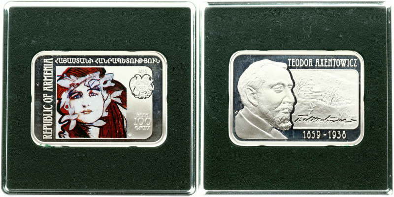 Armenia 100 Dram 2010 Teodor Axentowicz; coloured. Silver .925, 28.28 g. KM-271....