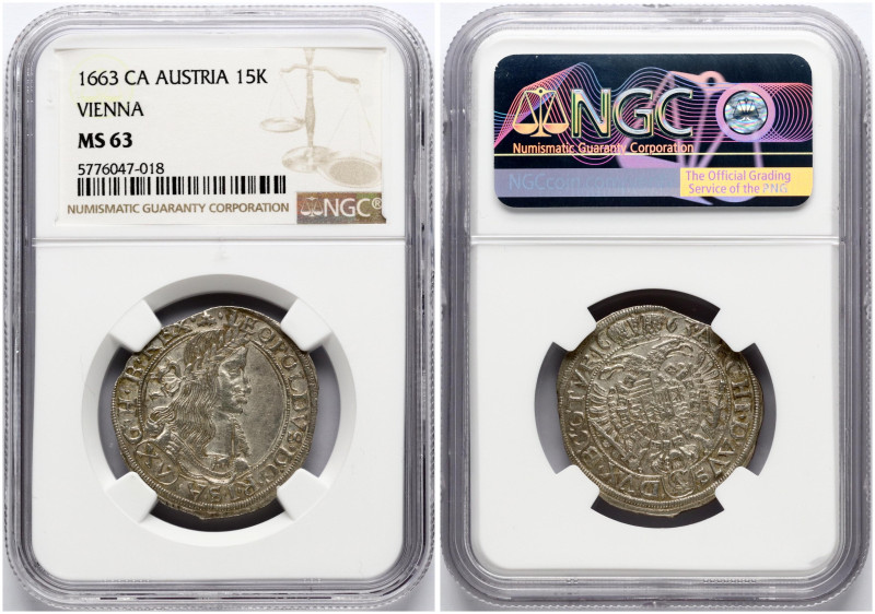 Austria. Leopold I (1657-1705). 15 Kreuzer 1663 CA, Vienna. Silver. KM 1198. NGC...