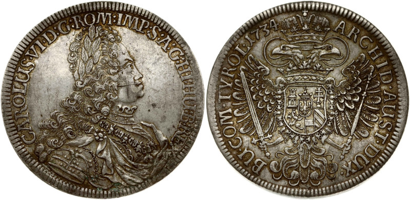 Holy Roman Empire, Tyrol. Charles VI (1711-1740). Taler 1734, Hall. Silver 28.50...