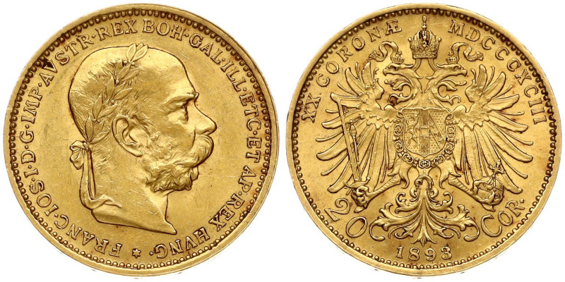 Austria. Franz Joseph I (1848-1916). 20 Corona 1893. Gold 6.76 g. KM 2806.