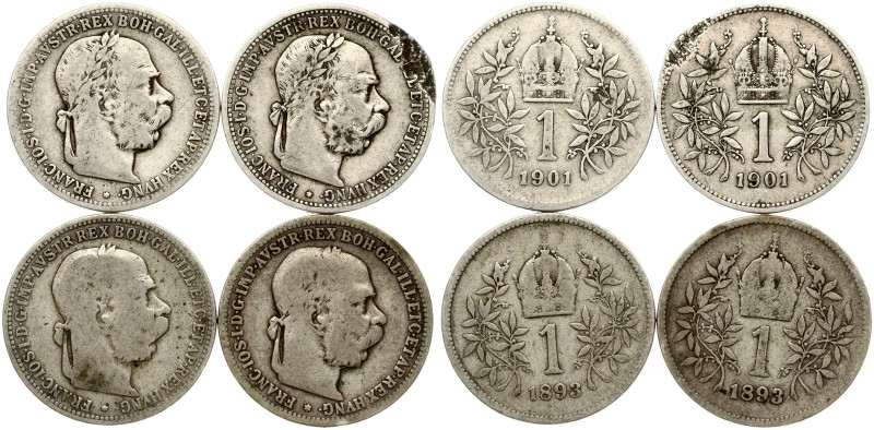 Austria. Franz Joseph I (1848-1916). 1 Corona 1893 & 1901. Silver total weight 1...