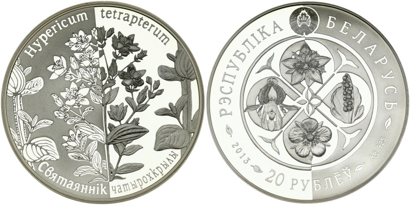 Belarus. 20 Roubles 2013 Square-stemmed St. John’s Wort. Mintage 2000 pcs. Silve...