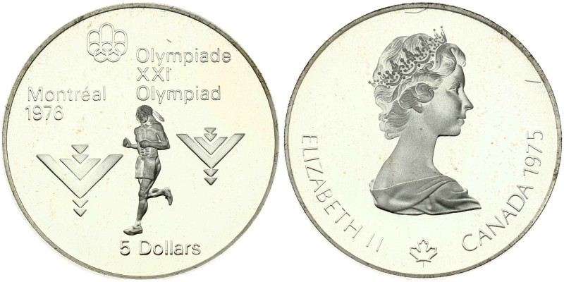 Canada 5 Dollars 1975 Marathon. Elizabeth II (1952-2022). 1976 Olympics Montreal...