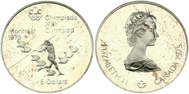 Canada 5 Dollars 1975 Javelin. Elizabeth II (1952-2022). 1976 Olympics Montreal....