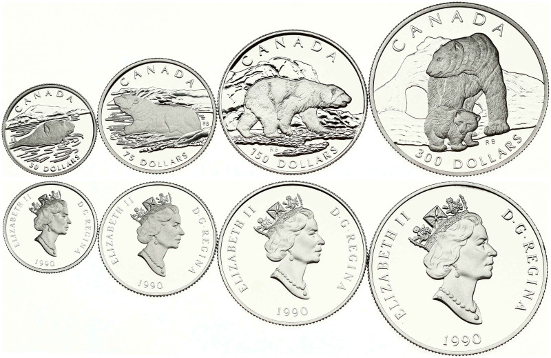 Canada 30 - 300 Dollars 1990 Polar bear SET. Elizabeth II (1952-2022). Platinum ...