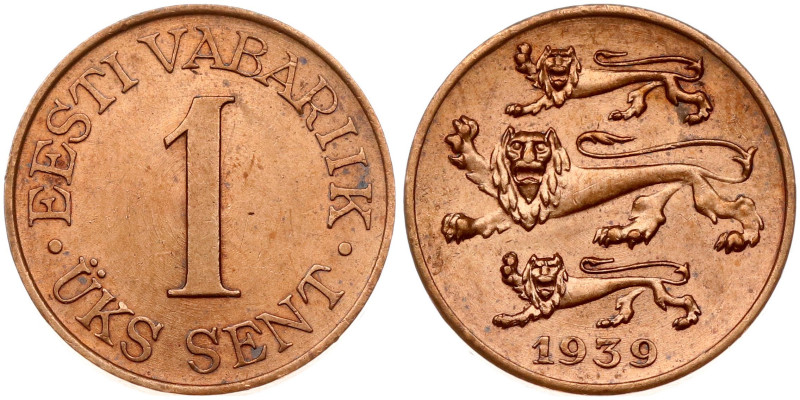 Estonia. 1 Sent 1939. Bronze 1.87g. KM 19.