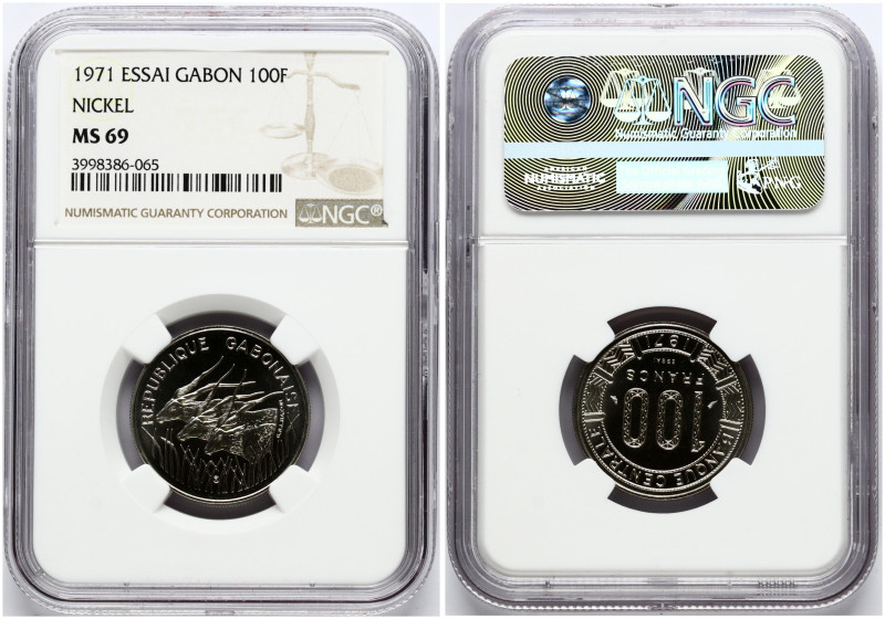 Gabon. Essai 100 Francs 1971, Paris Mint. Nickel. KM E3. NGC MS 69