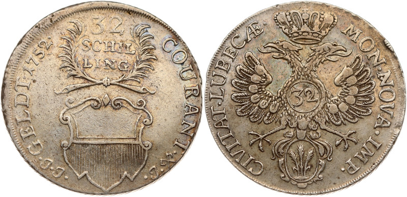 Germany, Lübeck. 32 Schilling 1752 JJJ. Silver 18.16 g. KM 167.