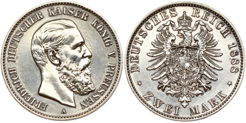 Germany, Prussia. Friedrich III (1888). 2 Mark 1888 A. Silver 11.07 g. KM 510. A...