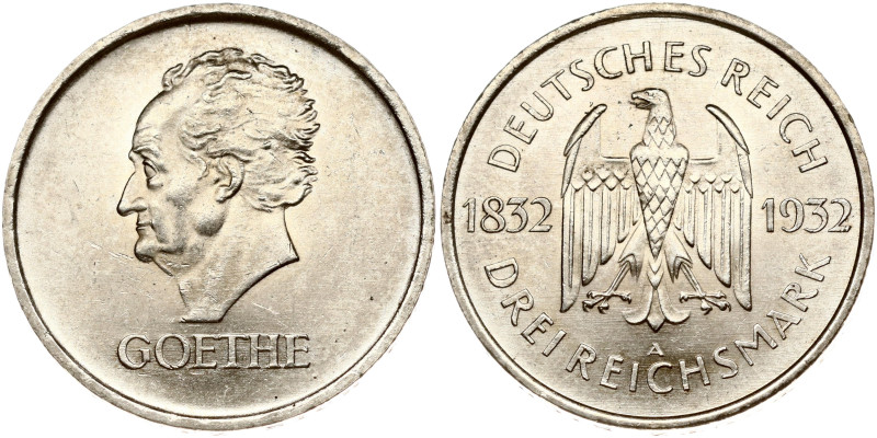 Germany, Weimar Republic. 3 Reichsmark 1932 A, Goethe. Centenary - Death of Goet...