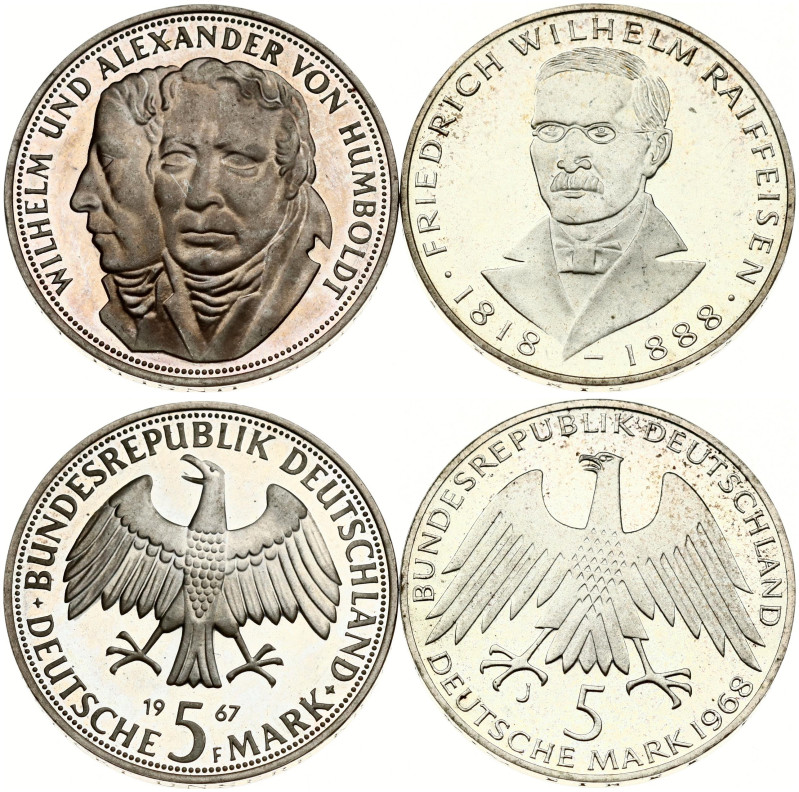 Germany Federal Republic 5 Mark 1967 F & 1968 J. Wilhelm and Alexander von Humbo...