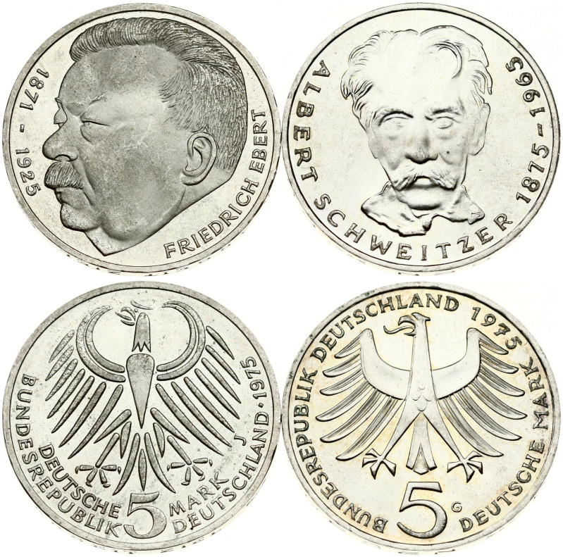 Germany Federal Republic 5 Mark 1975 G & 1975 J. 50th Anniversary - Death of Fri...