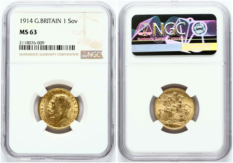 Great Britain. George V (1910-1936). Sovereign 1914. Gold 7.98 g. Fr. 404; KM-82...