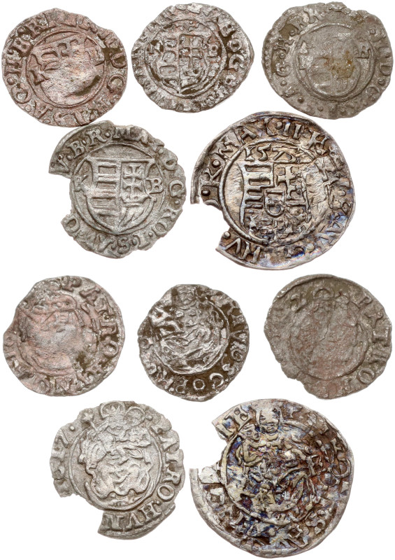 Hungary. Denar 1525-1617. Billon, total weight 2.20 g. Lot of 5 coins. Chipped e...