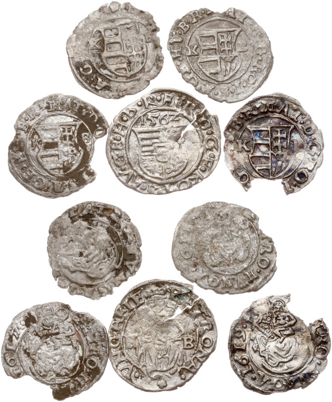 Hungary. Denar 1562-1619. Billon, total weight 1.86 g. Lot of 5 coins. Chipped e...