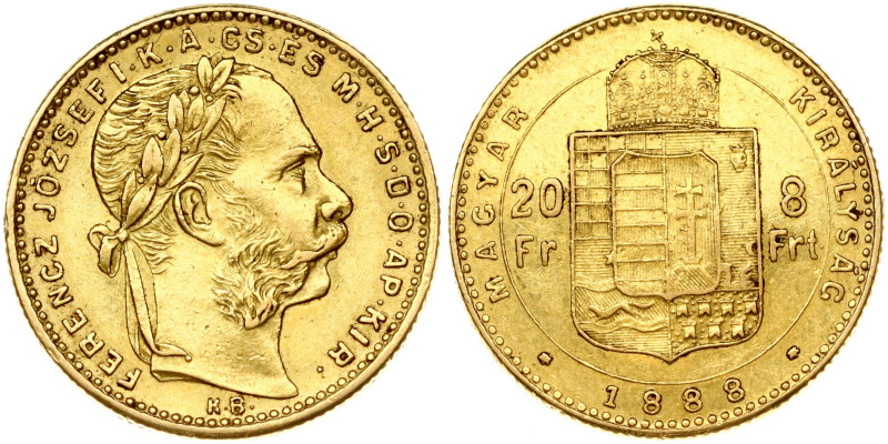 Hungary. Franz Joseph I (1848-1916). 20 Francs / 8 Forint 1888 KB. Gold 6.42 g. ...