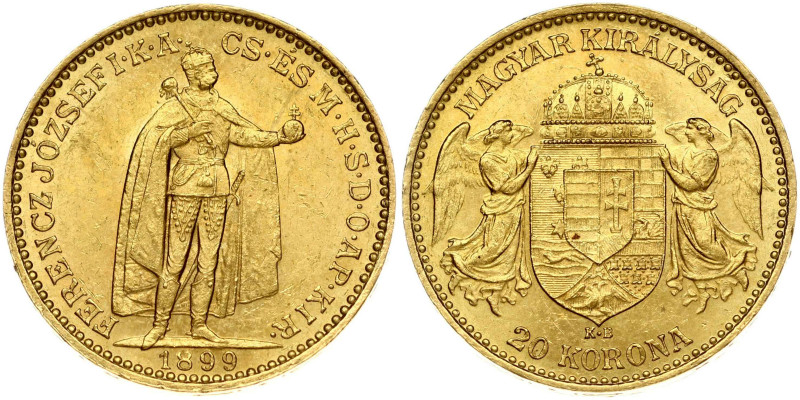 Hungary. Franz Joseph I (1848-1916). 20 Korona 1899 KB. Gold 6.76 g. Fr. 250; KM...