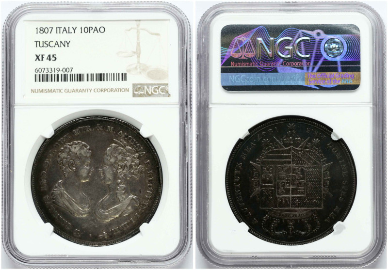 Italy, Tuscany. Charles Louis II and Maria Luisa (1803-1807). 10 Lire 1807. Silv...