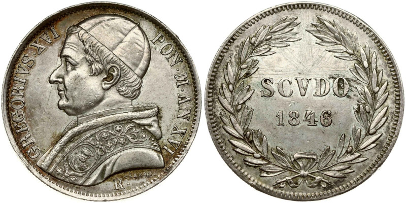 Italy, Vatican. Gregory XVI (1831-1846). Scudo 1846 R, year XVI. Silver 26.83 g....