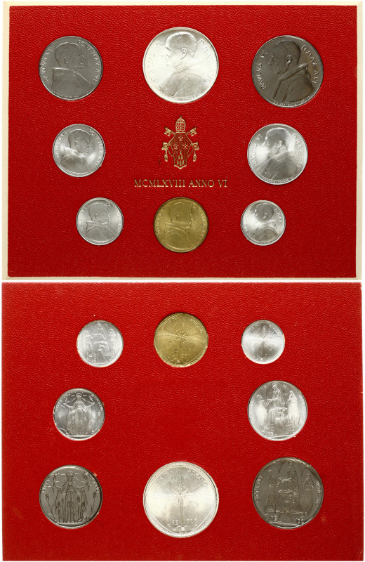 Italy Vatican City 1 - 500 Lire 1968 Set. Paul VI (1963-1978). Aluminium, Alumin...