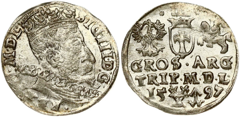 Lithuania 3 Groszy 1597 Vilnius. Sigismund III Vasa (1587-1632) Obverse: Crowned...