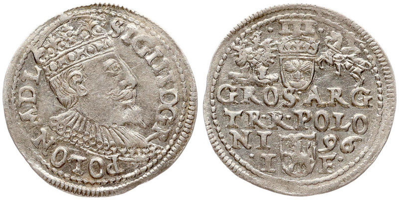 Poland 3 Groszy 1596 Olkusz Sigismund III Vasa (1587-1632). Obverse: Crowned bus...