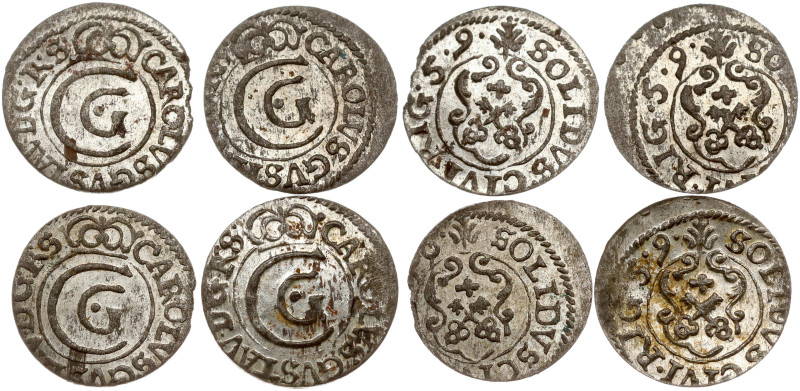 Swedish Livonia. Karol X Gustaw (1654–1660). Szelag 1656 & 1659 Riga. Billon, to...