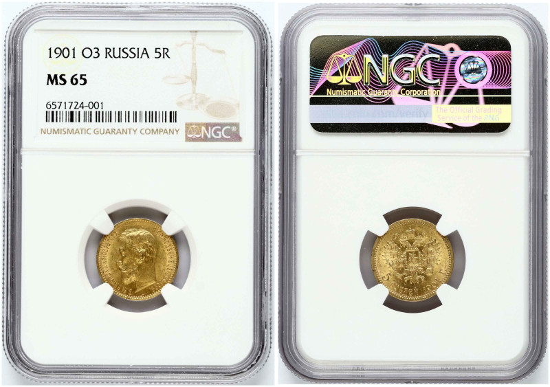 Russia 5 Roubles 1901 (ФЗ) St. Petersburg. Nicholas II (1894-1917). Obverse: Hea...