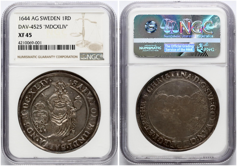 Sweden. Christina (1632-1654). Riksdaler 1644 AG. Silver. KM 187, Dav 4525. NGC ...