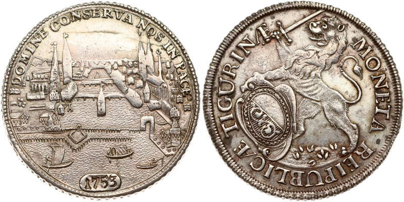 Switzerland, Zürich. Taler 1753. Silver 27.86 g. KM 143.4. Dents on edge.